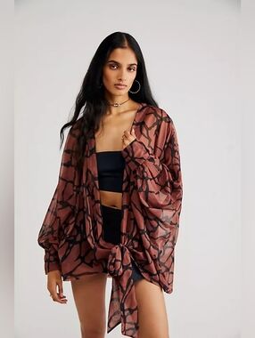 NWT Free People Safari Print Tie Front Kimono
